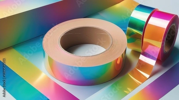 Fototapeta Iridescent Rainbow Adhesive Tape Rolls for Crafting and Decoration