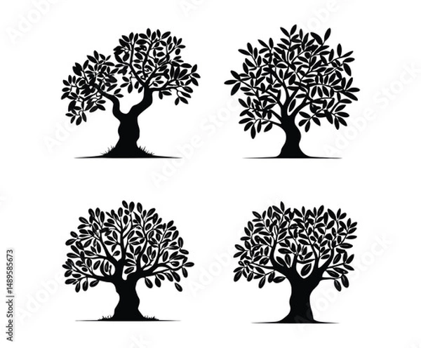 Fototapeta Simple Olive Tree Silhouette Collection Vector Template