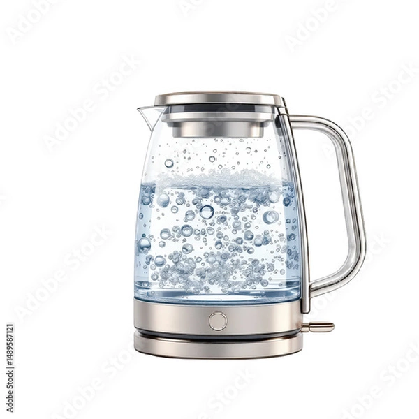 Fototapeta Transparent Kettle with Boiling Water - Modern Kitchen Appliance, isolated on transparent background.
