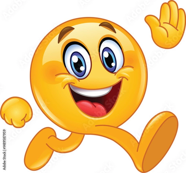 Fototapeta Happy Emoji Emoticon Walking and Waving with a Big Smile