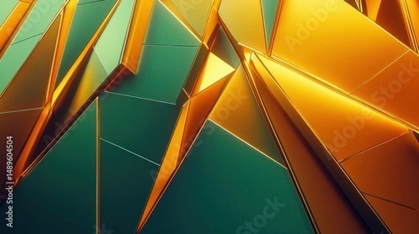 Fototapeta Abstract golden and green geometric shapes