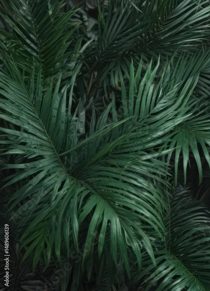 Fototapeta Deep emerald palm leaves, intricate vein patterns, rich textures , paradise, summer