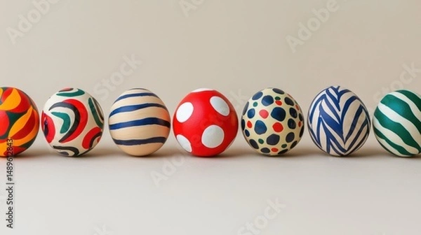 Fototapeta Colorful Decorative Easter Eggs with Unique Patterns and Designs