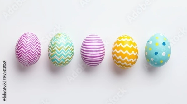 Fototapeta Colorful Decorated Eggs on Light Background for Spring Celebration