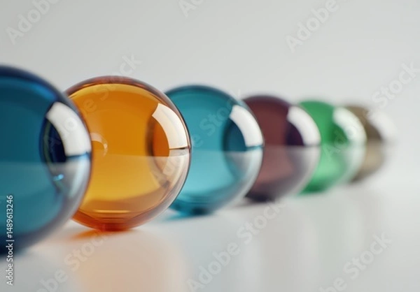 Fototapeta Colorful Glass Spheres in Gradual Arrangement on a White Surface