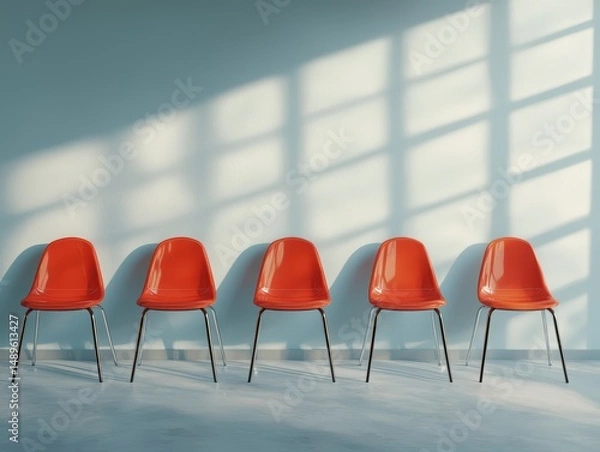 Fototapeta Modern Red Chairs in a Minimalist Room with Soft Shadows