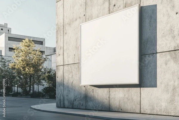 Fototapeta Blank billboard on a concrete wall in an urban setting