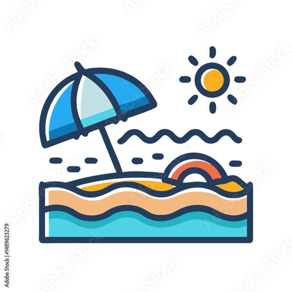 Fototapeta Beach Scene Symbol Representing Coastal Vacation and Seaside Relaxation