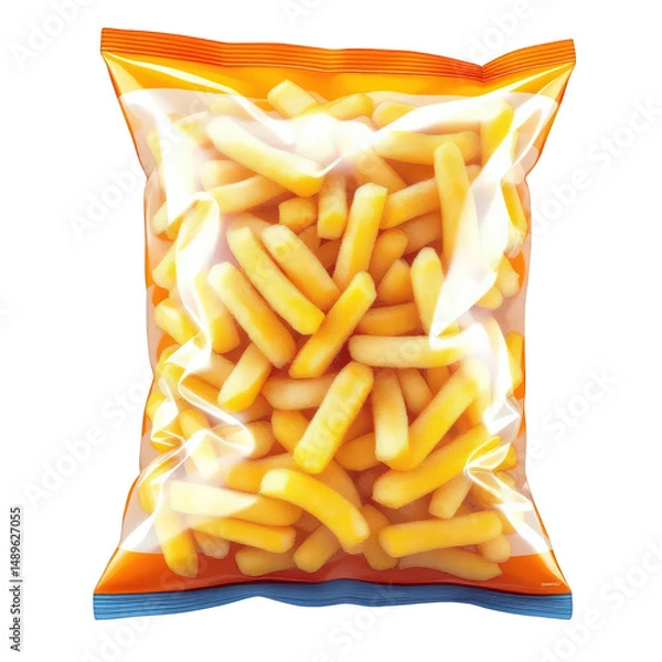 Fototapeta Frozen French Fries in Plastic Bag, Isolated, isolated on transparent background.