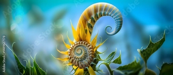 Fototapeta Spiral sunflower bloom with surreal fractal pattern, Concept of nature, organic pattern