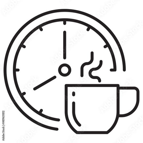 Fototapeta Vector of coffee with clock in linear style suitable for coffee break icon