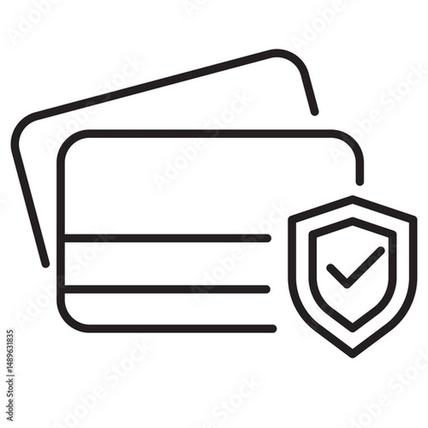 Fototapeta Vector of credit card with shield in linear style suitable for fintech security icon 