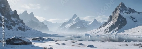 Obraz Frozen landscape, snow-covered mountains, glistening ice ,  wilderness,  frosty