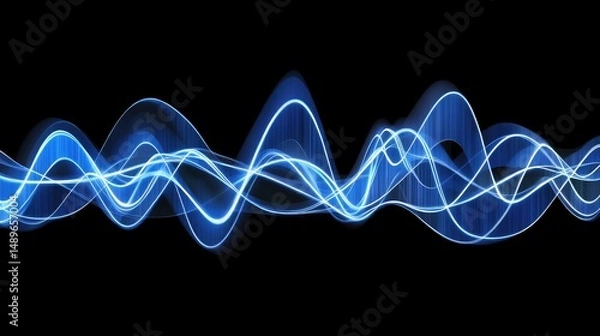 Fototapeta Abstract digital communication waves with glowing blue frequency lines flowing in dynamic motion