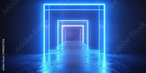 Fototapeta Abstract glowing blue square lines on dark blue background. Modern shiny blue geometric lines design. Futuristic technology concept. Suit for banner, brochure, cover, poster, presentation