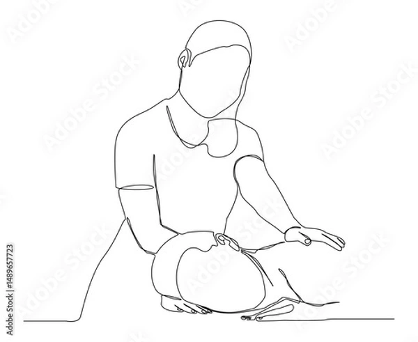 Fototapeta Minimalist single line drawing of a female spa therapist giving a massage to a client. Perfect for visual concepts of health, spa, body care, relaxation etc.