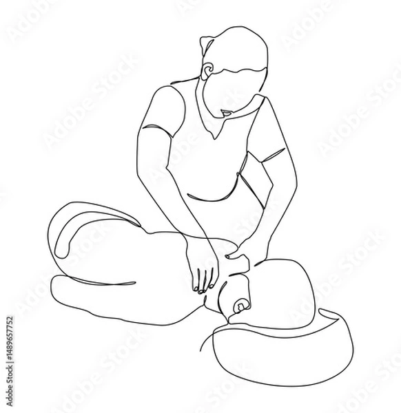 Fototapeta Minimalist single line drawing depicting a female therapist giving a massage to the client's neck and shoulders. for fitness, spa, traditional therapy, body relaxation etc. concepts.