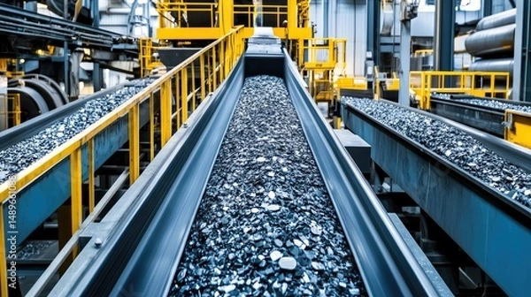 Fototapeta Modern conveyor system sorting mixed ferrous and non-ferrous metals