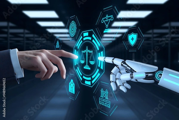 Fototapeta AI and Law – The Future of Legal Intelligence and Automated Legal Solutions, AI in law, legal intelligence, artificial intelligence legal tech, future of law, legal automation, AI legal assistant, 

