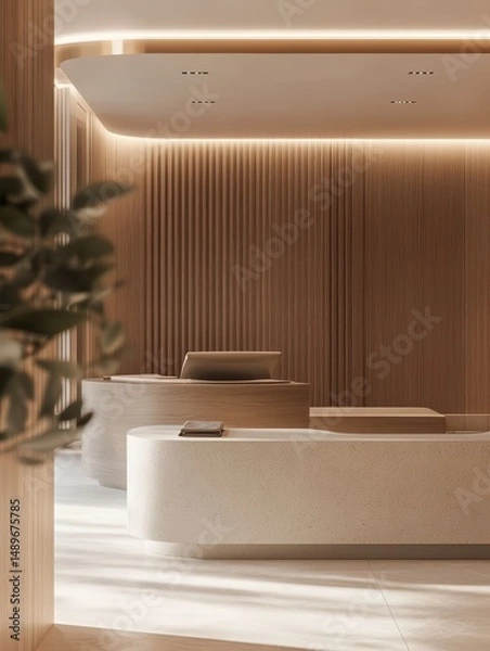 Fototapeta A wooden reception area featuring modern design and elegance