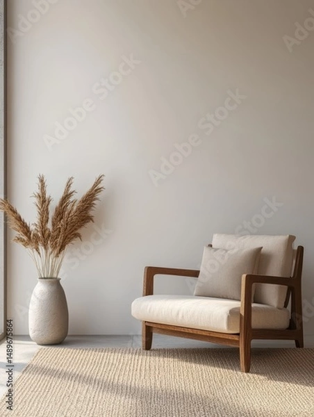 Fototapeta A comfortable room featuring a vase and a cozy armchair