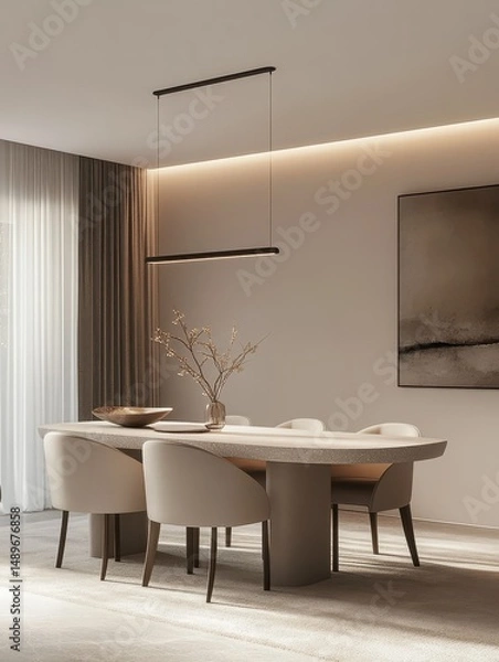 Fototapeta The elegant and modern dining room and its furniture composition