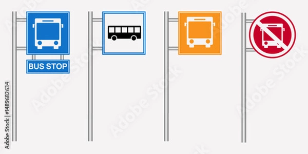 Obraz Informative Bus Stop and No Bus Sign Icons for Road and Traffic Use