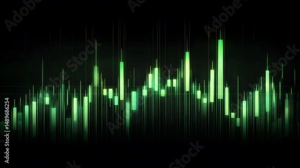 Obraz a digital stock chart showing rising trend with green candles on dark background