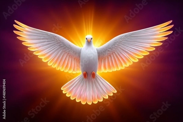 Fototapeta A dove made of fire descending from clouds into a worship service