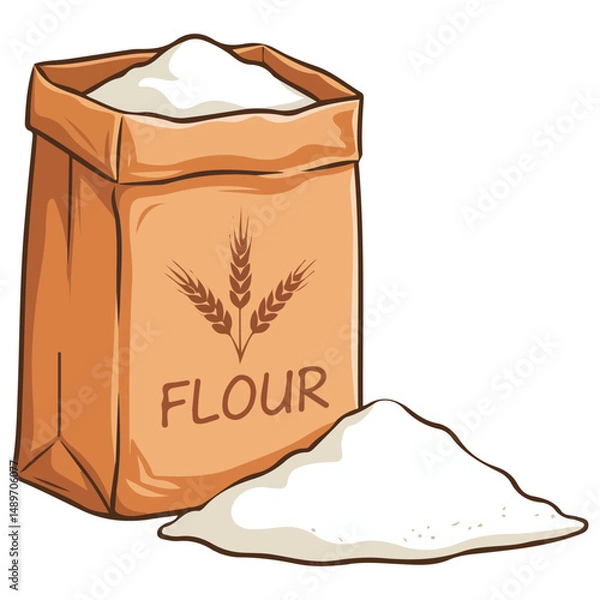 Obraz Box of flour pouring for baking needs isolated vector illustration on white background