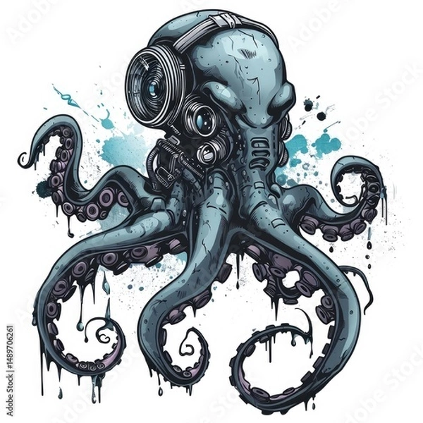 Fototapeta Cybernetic Octopus Ink Splash On White Background