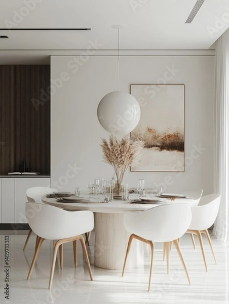 Fototapeta The modern dining room features a minimalist and simple design