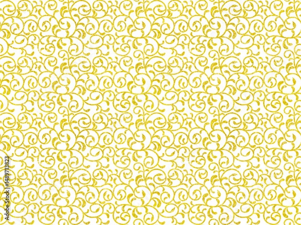 Obraz 葉っぱのついたエレガントな金色の唐草文様透過シームレス背景