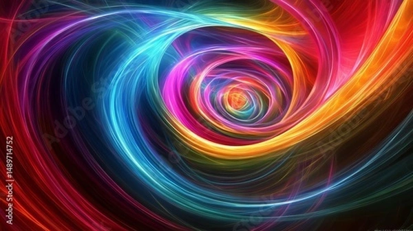 Fototapeta Bright, swirling neon colors bend through glass in 3D. This creates a mesmerizing and strange abstract design.
