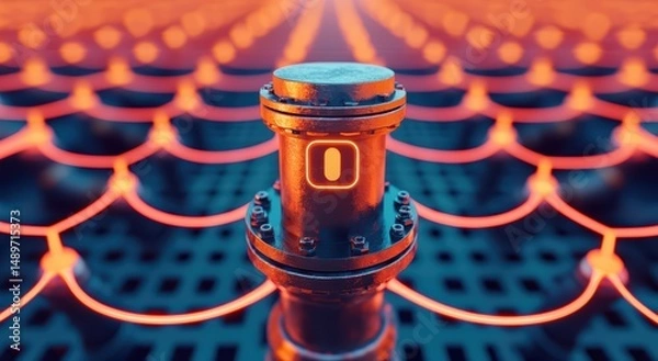 Obraz Industrial Machinery Close-up with Neon Glow and Futuristic Design