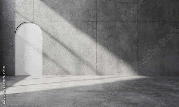 Obraz Minimalist Interior with Concrete Wall and White Arch Doorway
