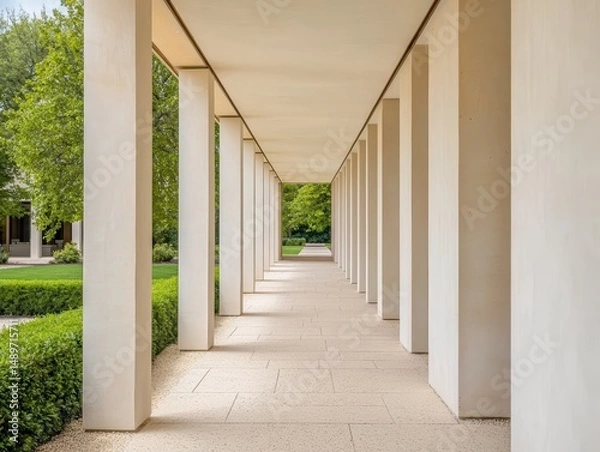 Obraz Serene Architectural Passageway with Columns and Lush Landscape