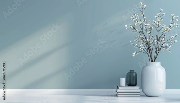 Obraz Modern Minimalist Vase with Flowers and Books on a Light Surface