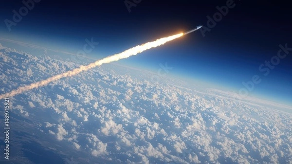 Obraz Rocket Launching into Space Above the Cloudy Earth Atmosphere