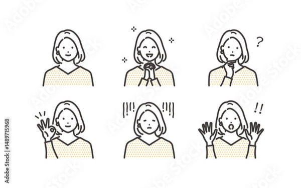 Obraz 女性のいろいろな表情の素材セット