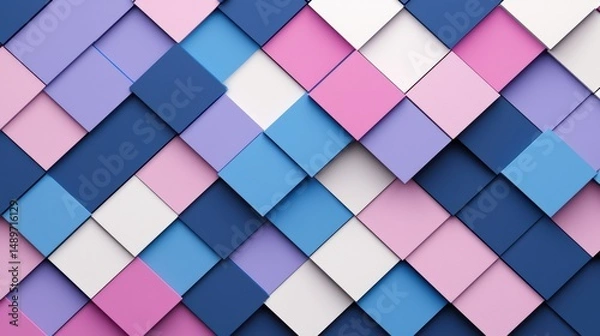 Obraz Colorful Geometric Pattern with Squares in Pink and Blue Shades
