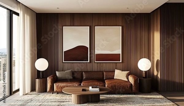 Obraz Modern Living Room Design with Earthy Tones and Minimalist Decor