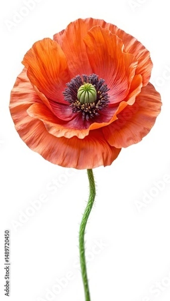Fototapeta Elegant close up of a vibrant orange poppy flower against white backdrop