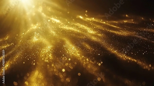 Fototapeta Golden particles stream across a dark background.