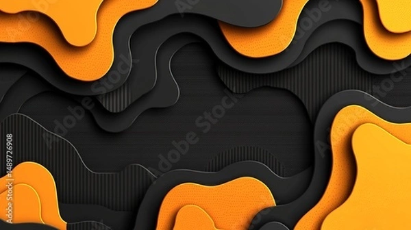 Fototapeta Abstract layered shapes in orange and black.