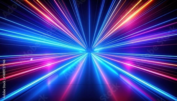 Fototapeta Abstract neon light rays radiating outward from a central point.