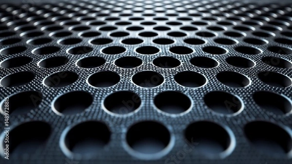 Fototapeta Close-up view of a perforated metal surface.