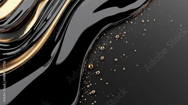 Fototapeta Fluid, luxurious black and gold abstract design.