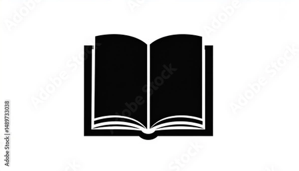 Fototapeta Simple black silhouette of an open book on a white background.