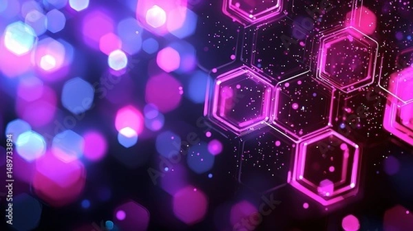 Fototapeta Abstract digital hexagon network with vibrant colors.